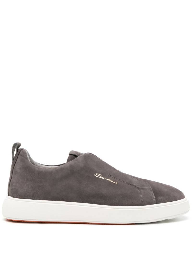 Santoni logo-print suede sneakers - Grey von Santoni