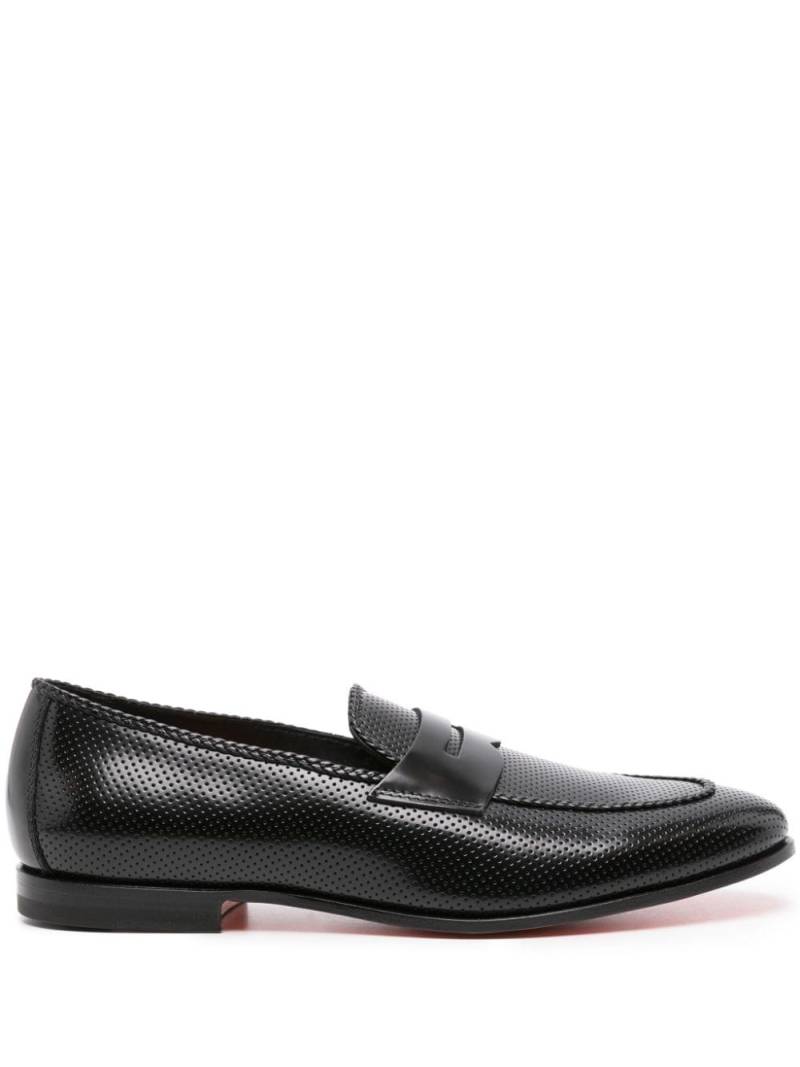 Santoni perforated leather penny loafers - Black von Santoni