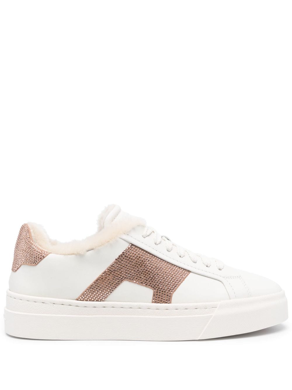 Santoni rhinestone-embellished leather sneakers - White von Santoni