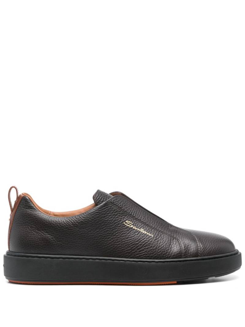 Santoni tumbled-leather slip-on sneakers - Brown von Santoni