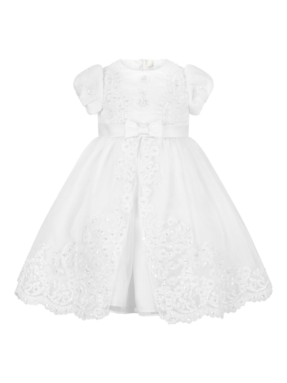 Sarah Louise floral-embroidered beaded flared dress - White