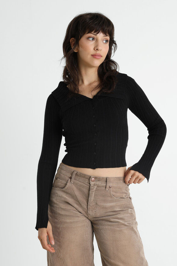 Savage Honey Gerippter Crop Off Shoulder Strickpullover | Schwarz | Damen  | XS von Savage Honey