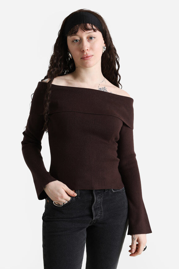 Savage Honey Gerippter Off Shoulder Strickpullover | Dunkelbraun | Damen  | L von Savage Honey