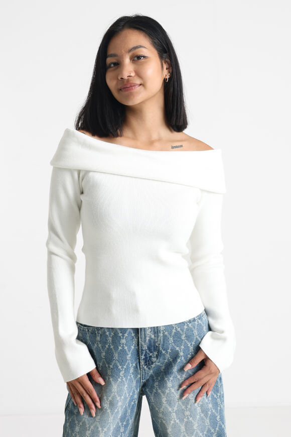 Savage Honey Gerippter Off Shoulder Strickpullover | Offwhite | Damen  | XS von Savage Honey