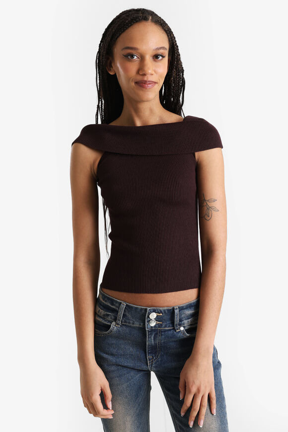 Savage Honey Geripptes Off Shoulder Crop Stricktop | Braun | Damen  | S von Savage Honey