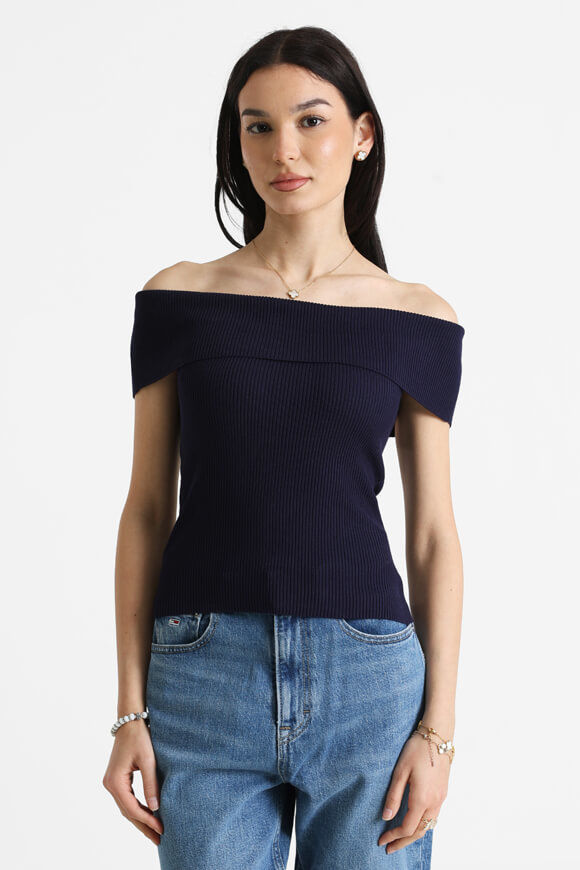 Savage Honey Geripptes Off Shoulder Crop Stricktop | Marineblau | Damen  | M von Savage Honey