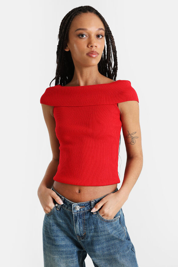 Savage Honey Geripptes Off Shoulder Crop Stricktop | Rot | Damen  | XS von Savage Honey