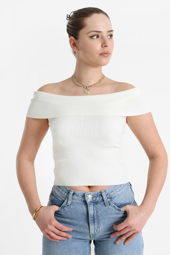 Savage Honey Geripptes Off Shoulder Crop Stricktop | Ecru | Damen  | L von Savage Honey