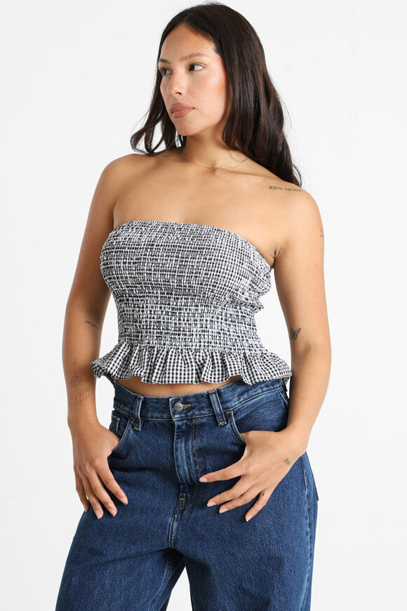 Savage Honey Gesmoktes Bandeau Crop Top | Weiss + Schwarz | Damen | M Savage Honey Gesmoktes Bandeau Crop Top | Weiss + Schwarz | Damen | M von Savage Honey