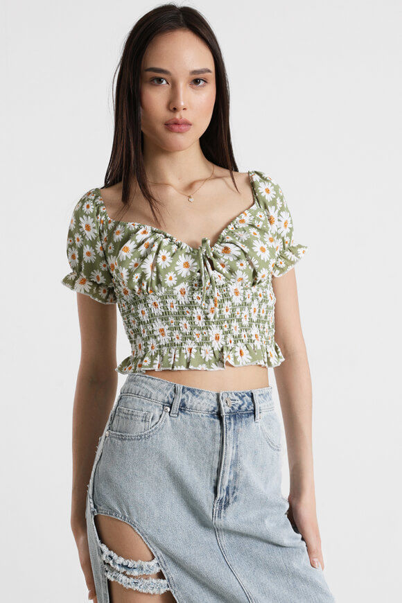 Savage Honey Gesmoktes Off Shoulder Shirt | Sage + Weiss | Damen  | L von Savage Honey