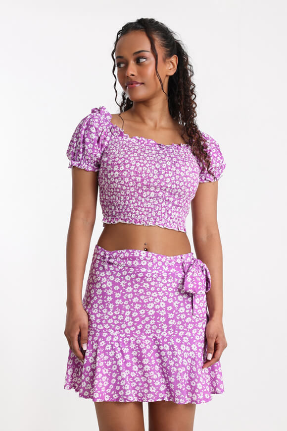 Savage Honey Gesmoktes Off Shoulder Shirt | Violett + Weiss | Damen | M Savage Honey Gesmoktes Off Shoulder Shirt | Violett + Weiss | Damen | M von Savage Honey