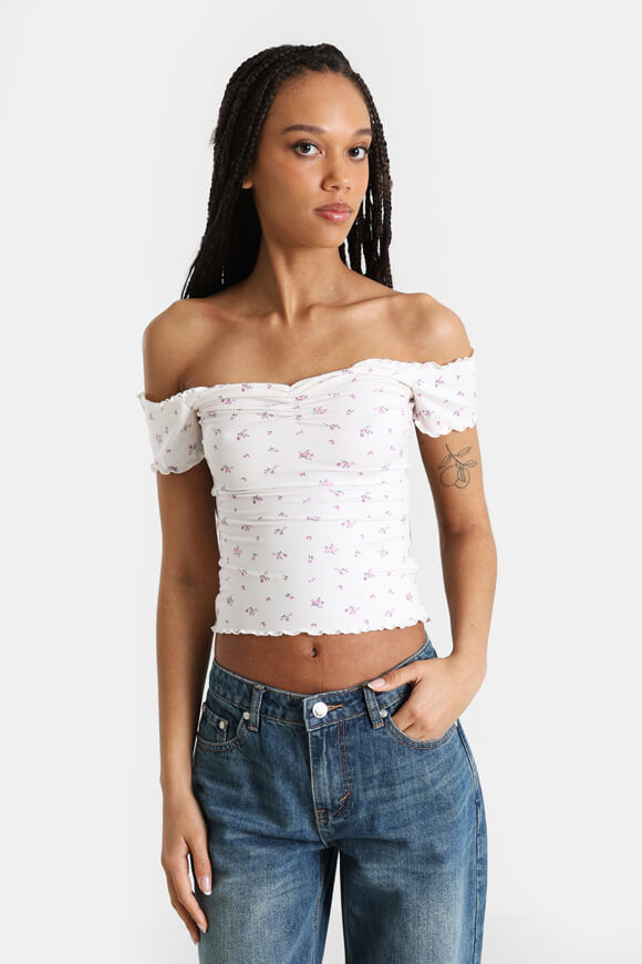 Savage Honey Off Shoulder Crop Shirt | Creme | Damen  | L von Savage Honey