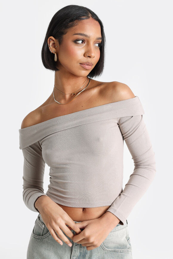 Savage Honey Off Shoulder Langarmshirt | Taupe | Damen  | M von Savage Honey