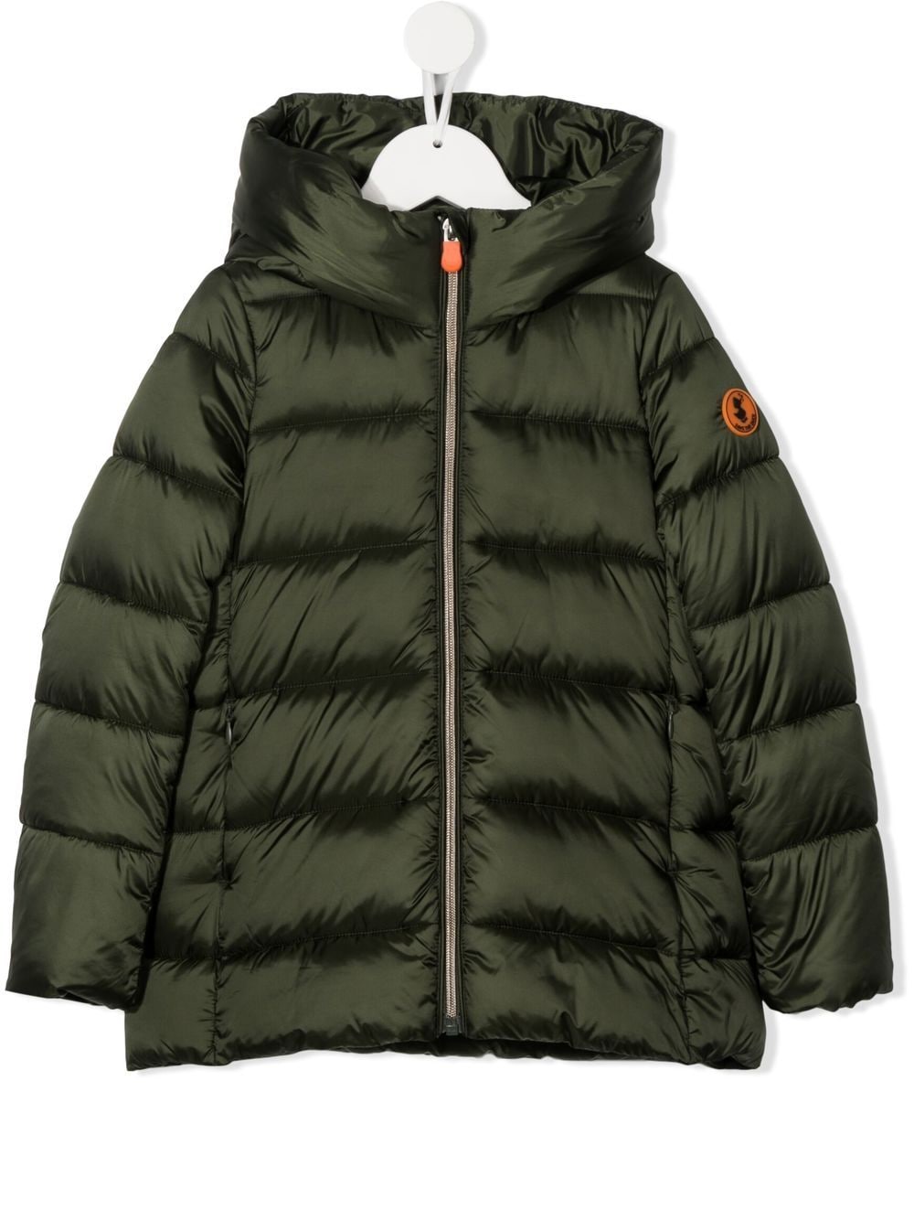 Save The Duck Kids logo-patch hooded puffer jacket - Green von Save The Duck Kids