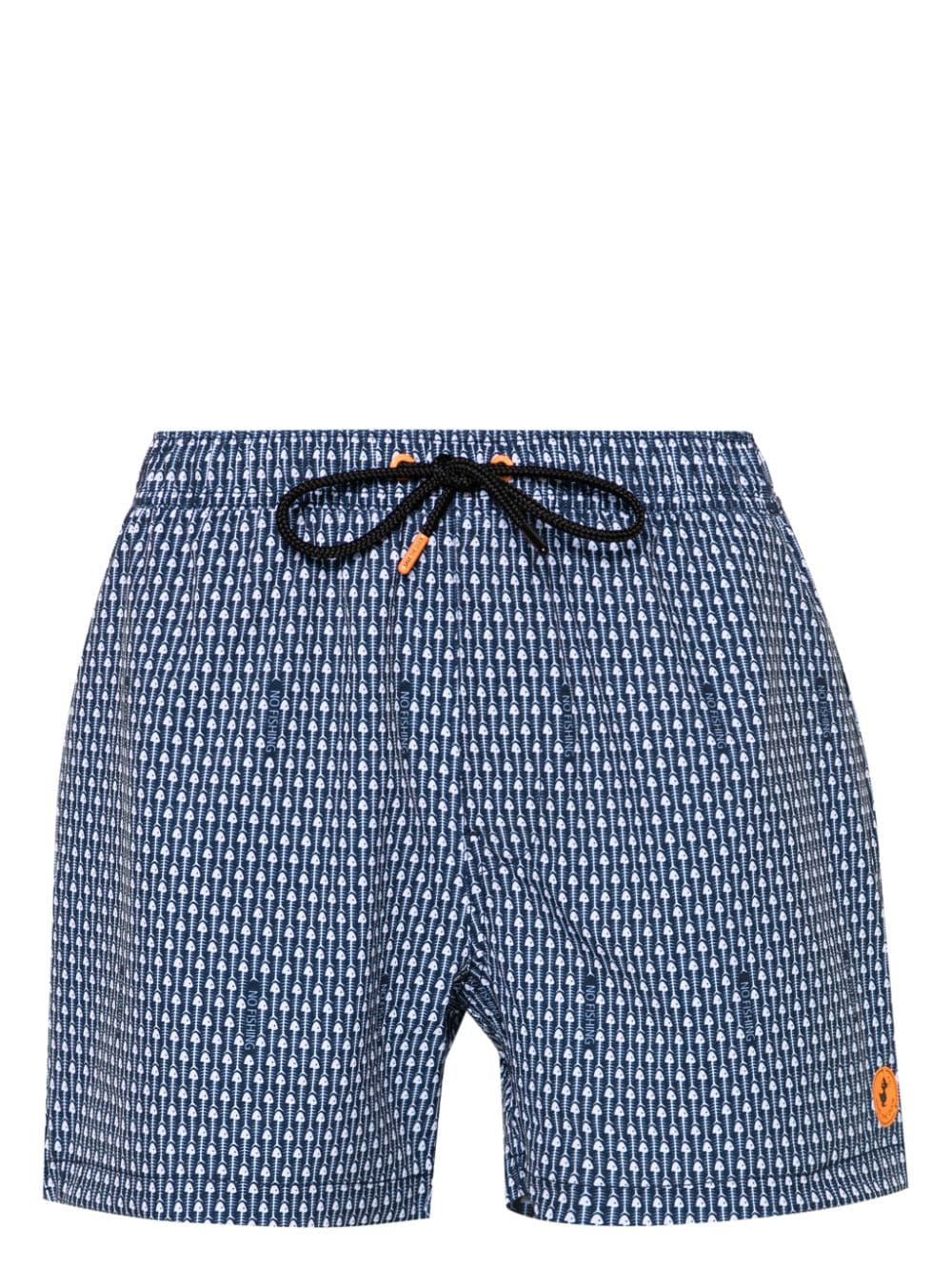 Save The Duck Ademir fishbones-print swim shorts - Blue von Save The Duck