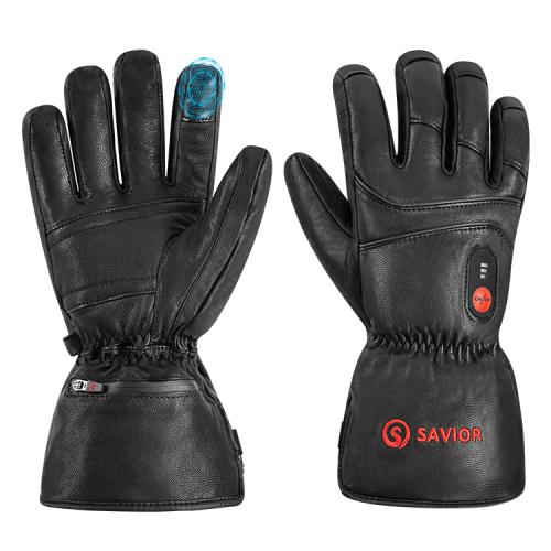 Savior Beheizbarer Finger Leder Handschuh SHGS06 - schwarz (Grösse: L - 9) von Savior