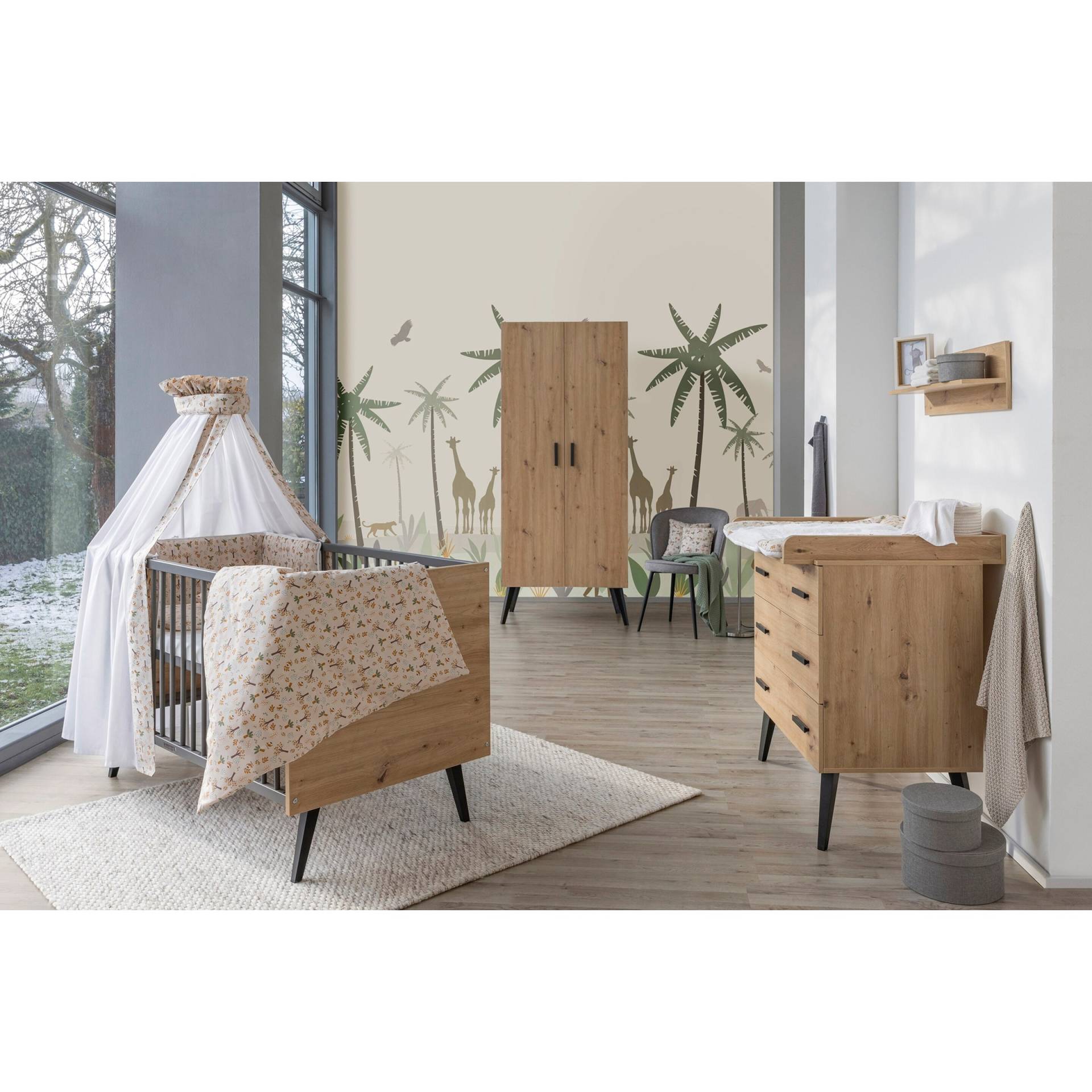 3-tlg. Babyzimmer Morris Oak mit 2-türigem Kleiderschrank von Schardt