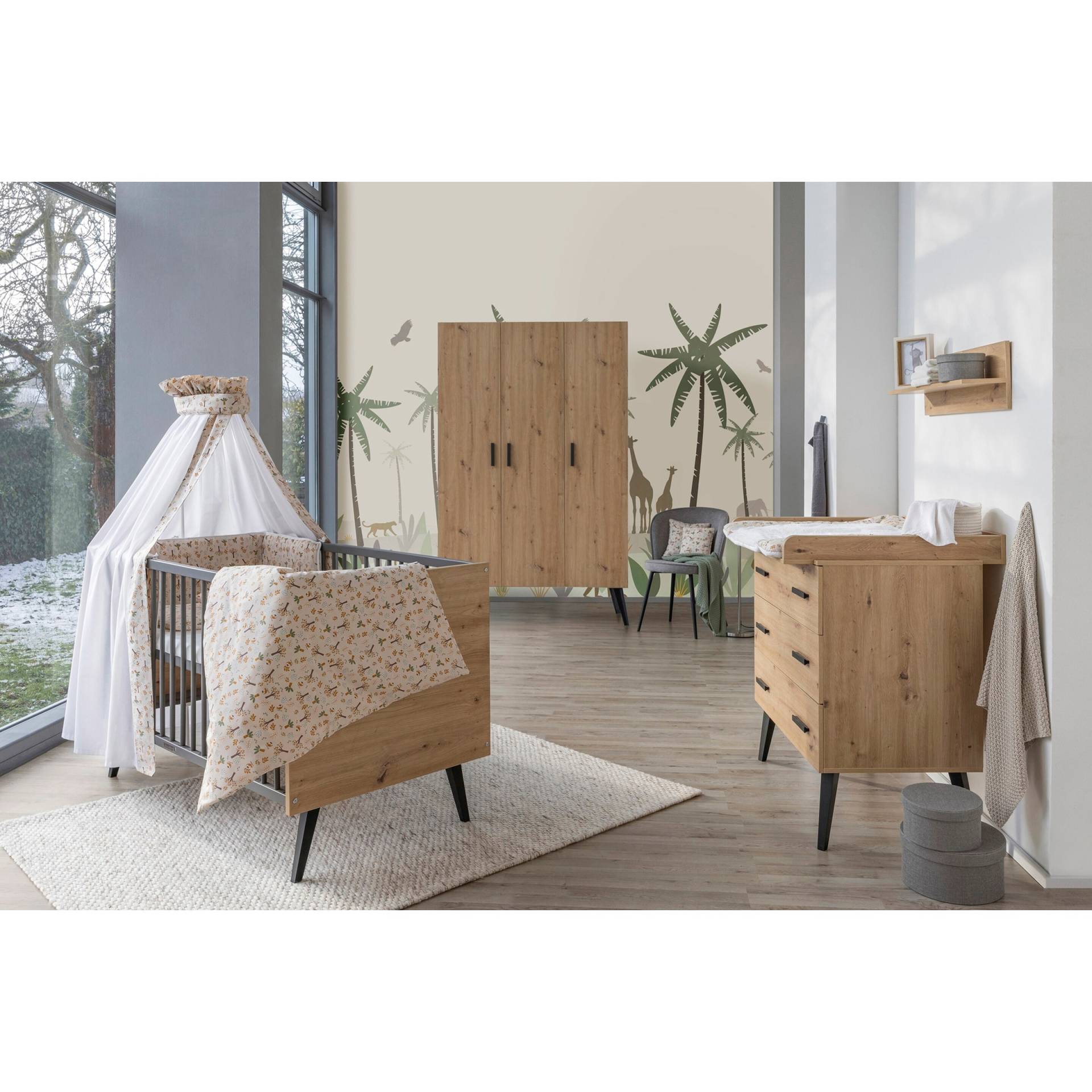 3-tlg. Babyzimmer Morris Oak mit 3-türigem Kleiderschrank von Schardt