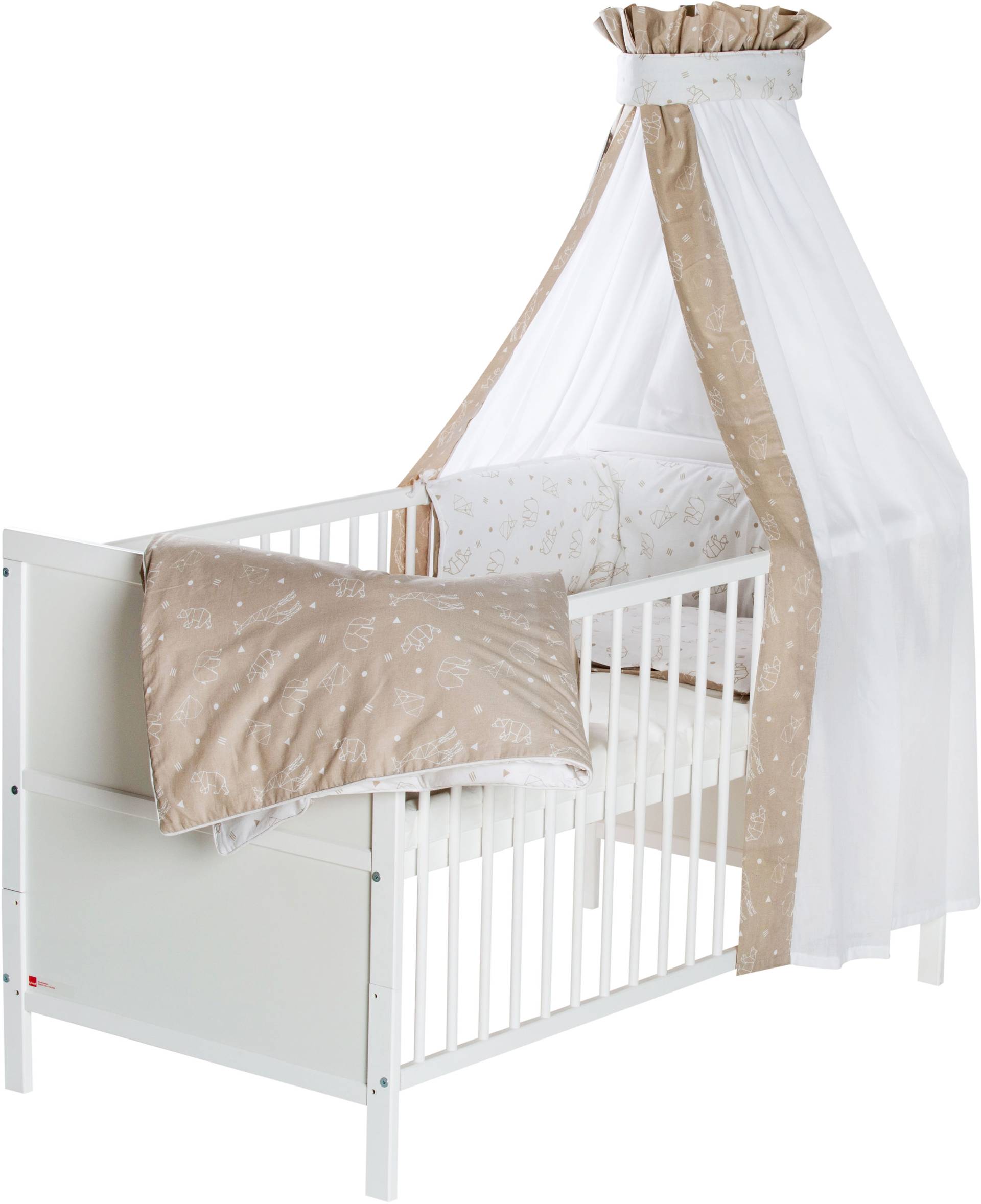 Schardt Babybett »Lenny, Origami Beige«, umbaubar zum Juniorbett, Bettwäsche, Nestchen, Himmel, Himmelstange von Schardt