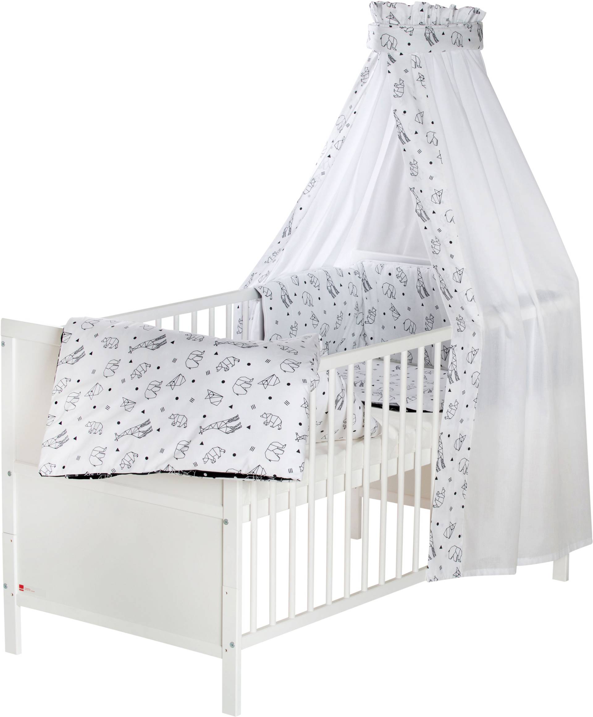 Schardt Babybett »Lenny, Origami Black«, umbaubar zum Juniorbett, mit Bettwäsche, Nestchen, Himmel von Schardt