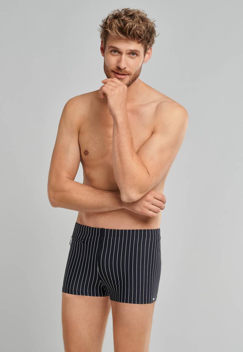 Badehose mit Reißverschlusstasche Wirkware recycelt Streifen schwarz - Nautical Casual 7 von Schiesser