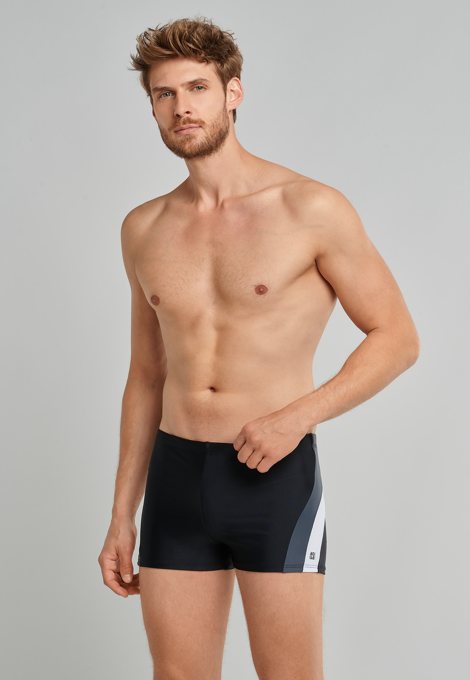 Badehose Wirkware recycelt seitliche Streifen schwarz - Nautical Active 4 von Schiesser