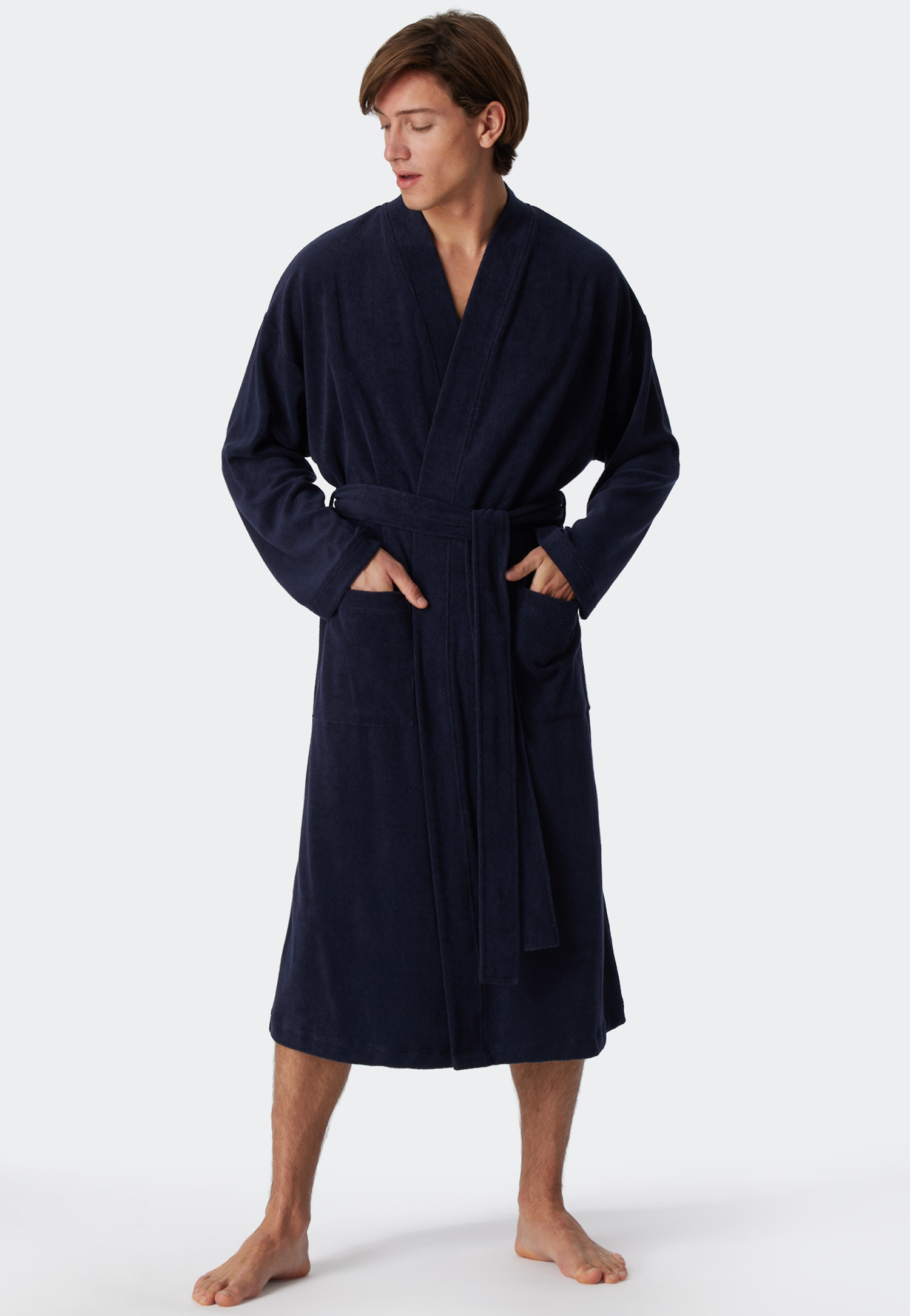 Bademantel Leichtfrottee dunkelblau - Feather Terry XL Bademantel Leichtfrottee dunkelblau - Feather Terry XL von Schiesser