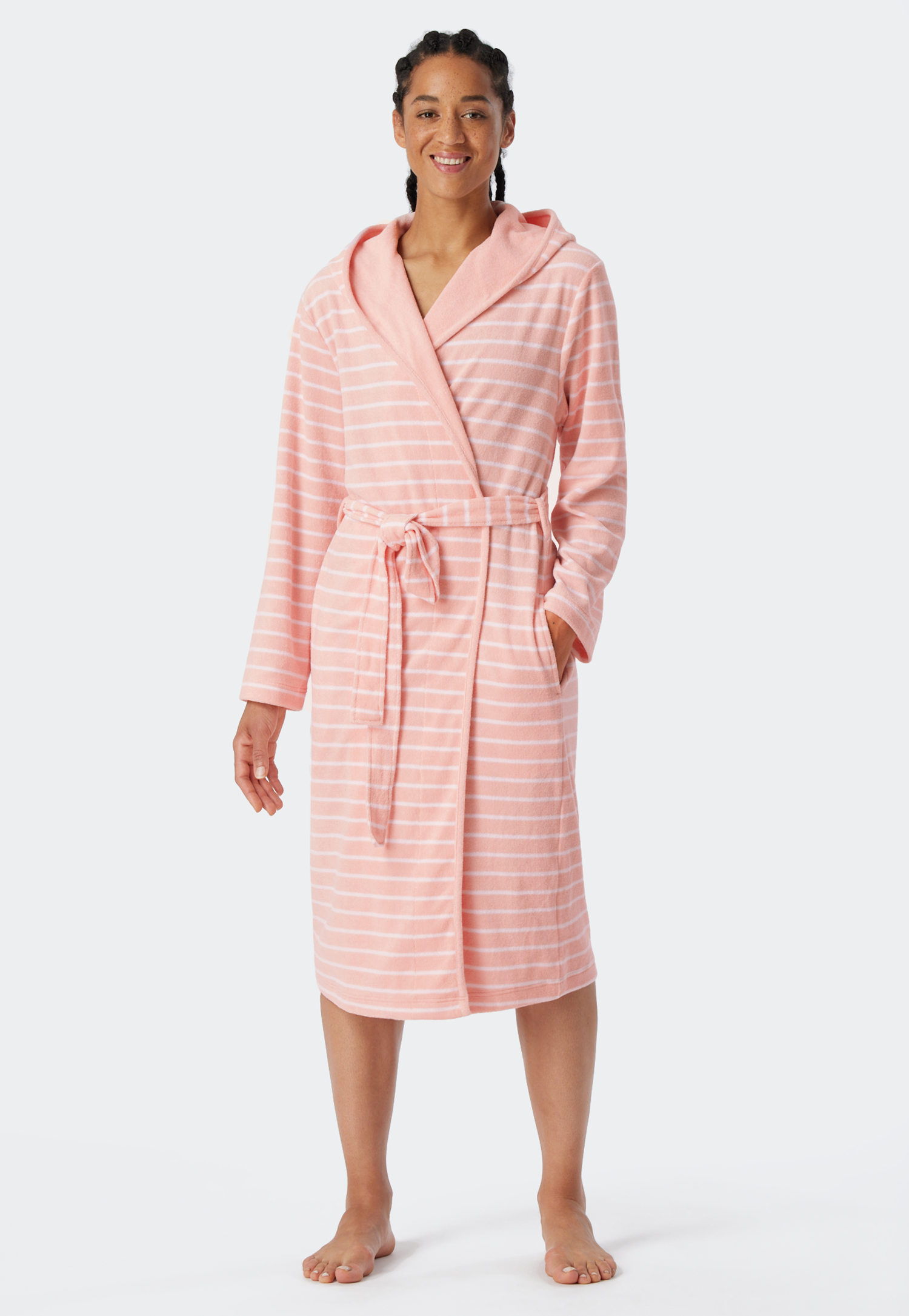 Bademantel Leichtfrottee rosé gestreift - Feather Terry S Bademantel Leichtfrottee rosé gestreift - Feather Terry S von Schiesser