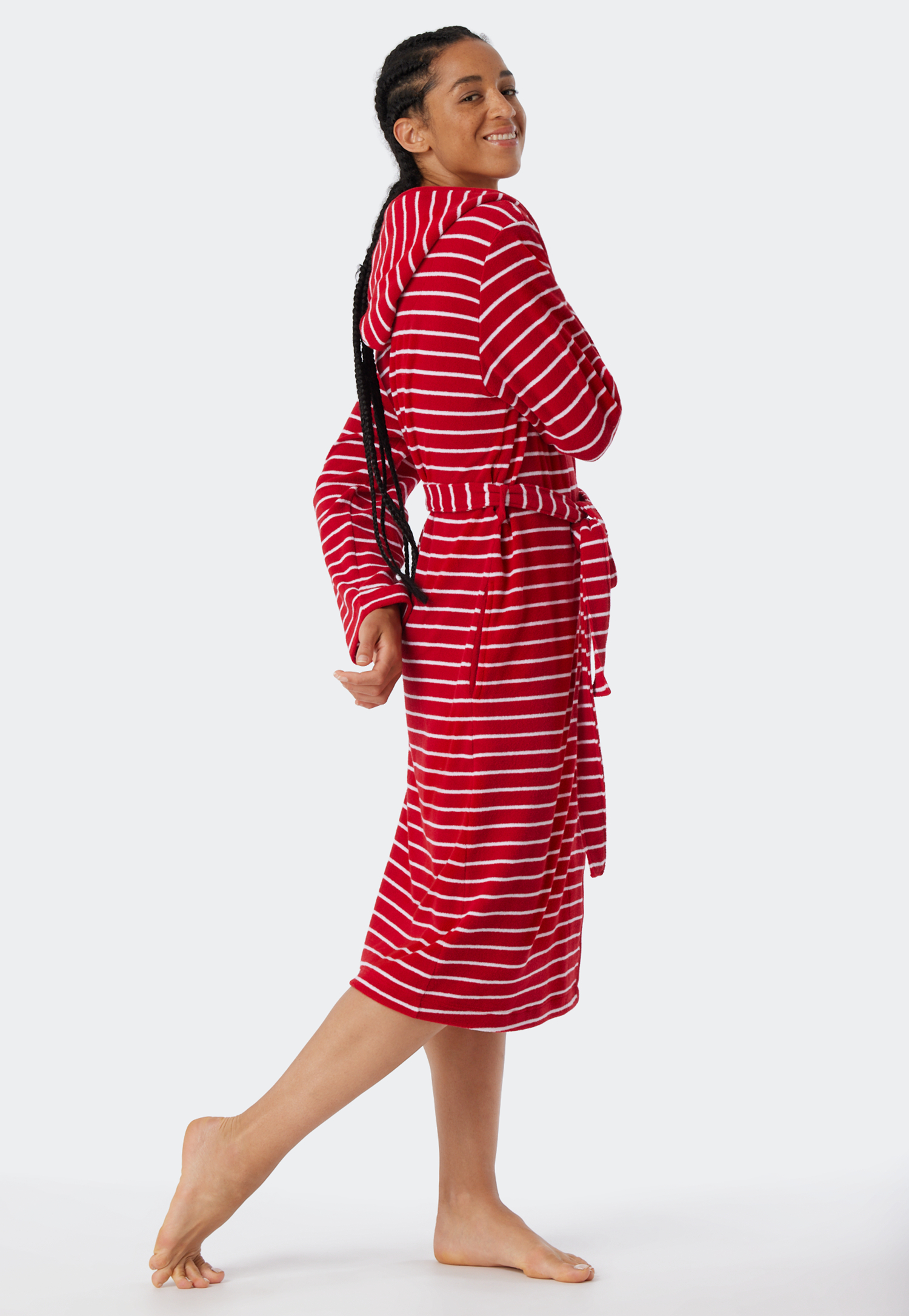 Bademantel Leichtfrottee rot gestreift - Feather Terry XL Bademantel Leichtfrottee rot gestreift - Feather Terry XL von Schiesser