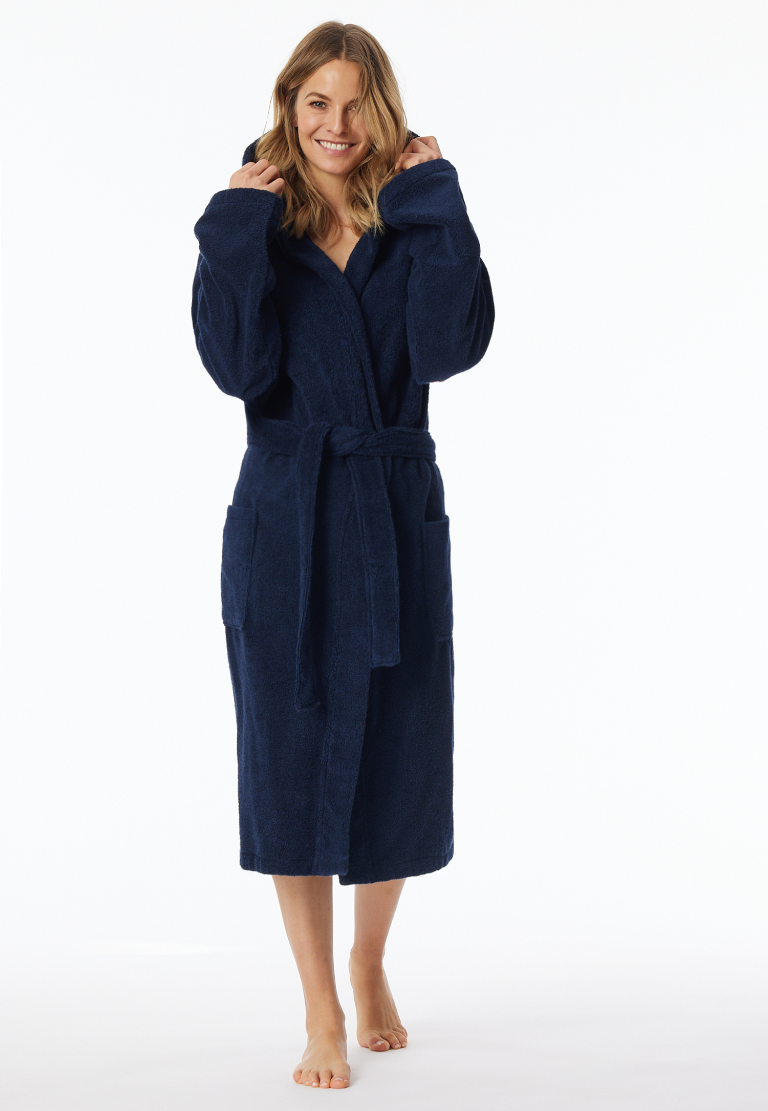 Bademantel mit Kapuze, 120 cm navy - Essentials S Bademantel mit Kapuze, 120 cm navy - Essentials S von Schiesser