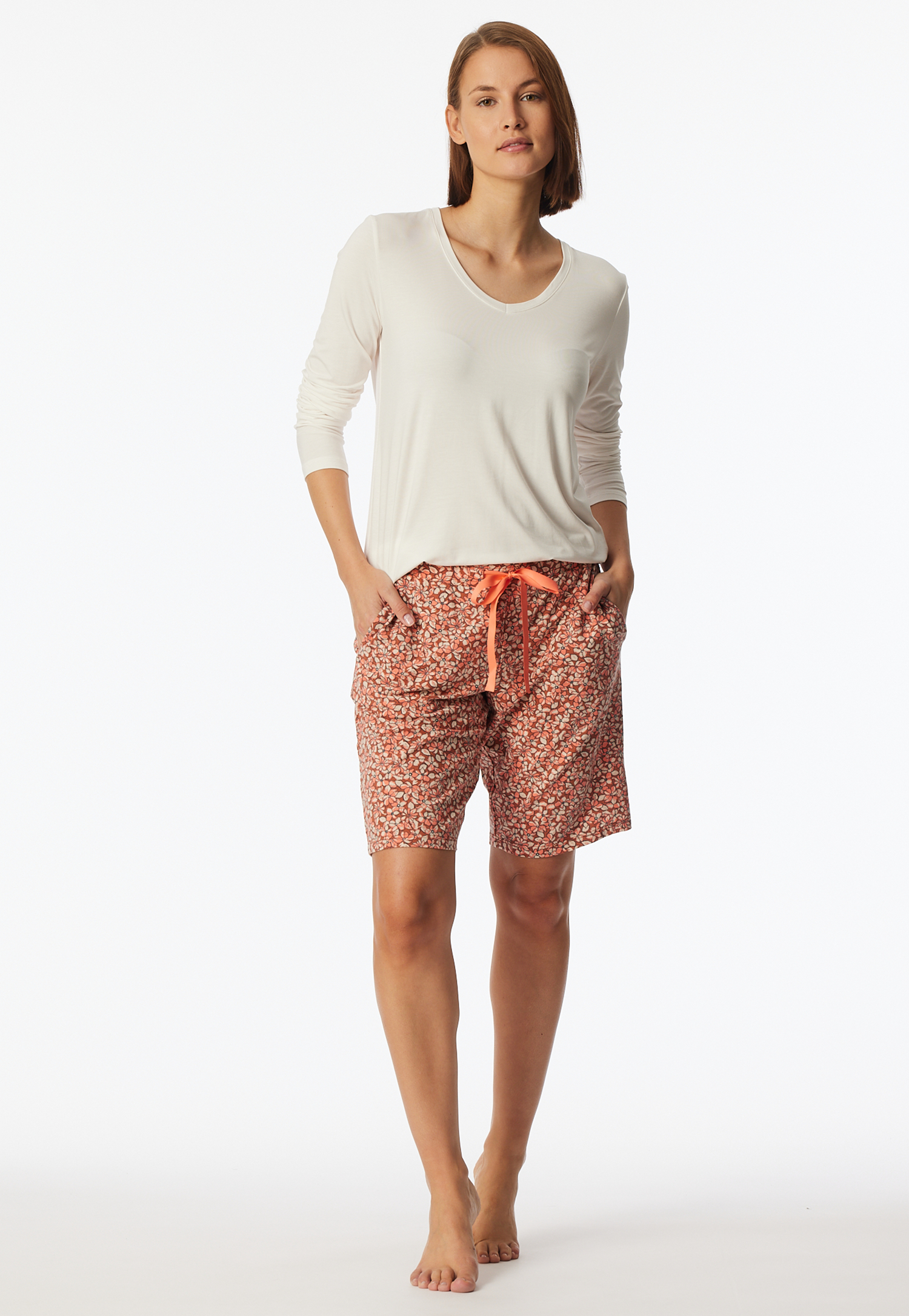 Bermuda-Shorts Modal Blumen pfirsich - Mix+Relax 34 von Schiesser