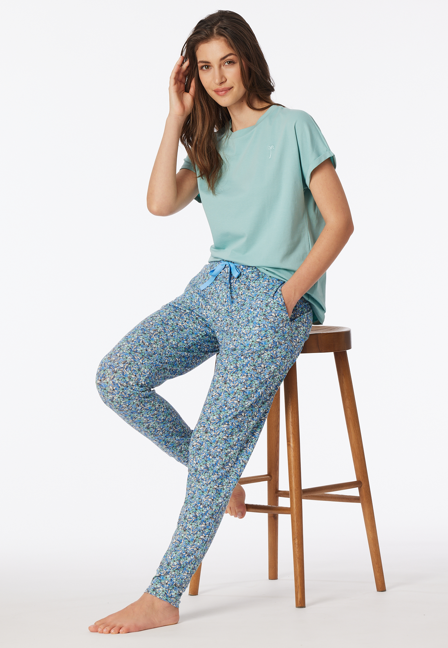 Hose lang Bündchen Blumen multicolor - Mix+Relax 36 von Schiesser