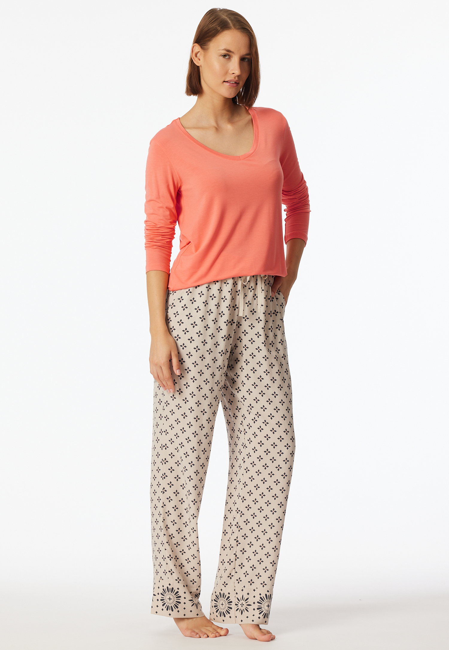 Hose lang Webware Blumen grau-jaspe - Mix+Relax 42 Hose lang Webware Blumen grau-jaspe - Mix+Relax 42 von Schiesser
