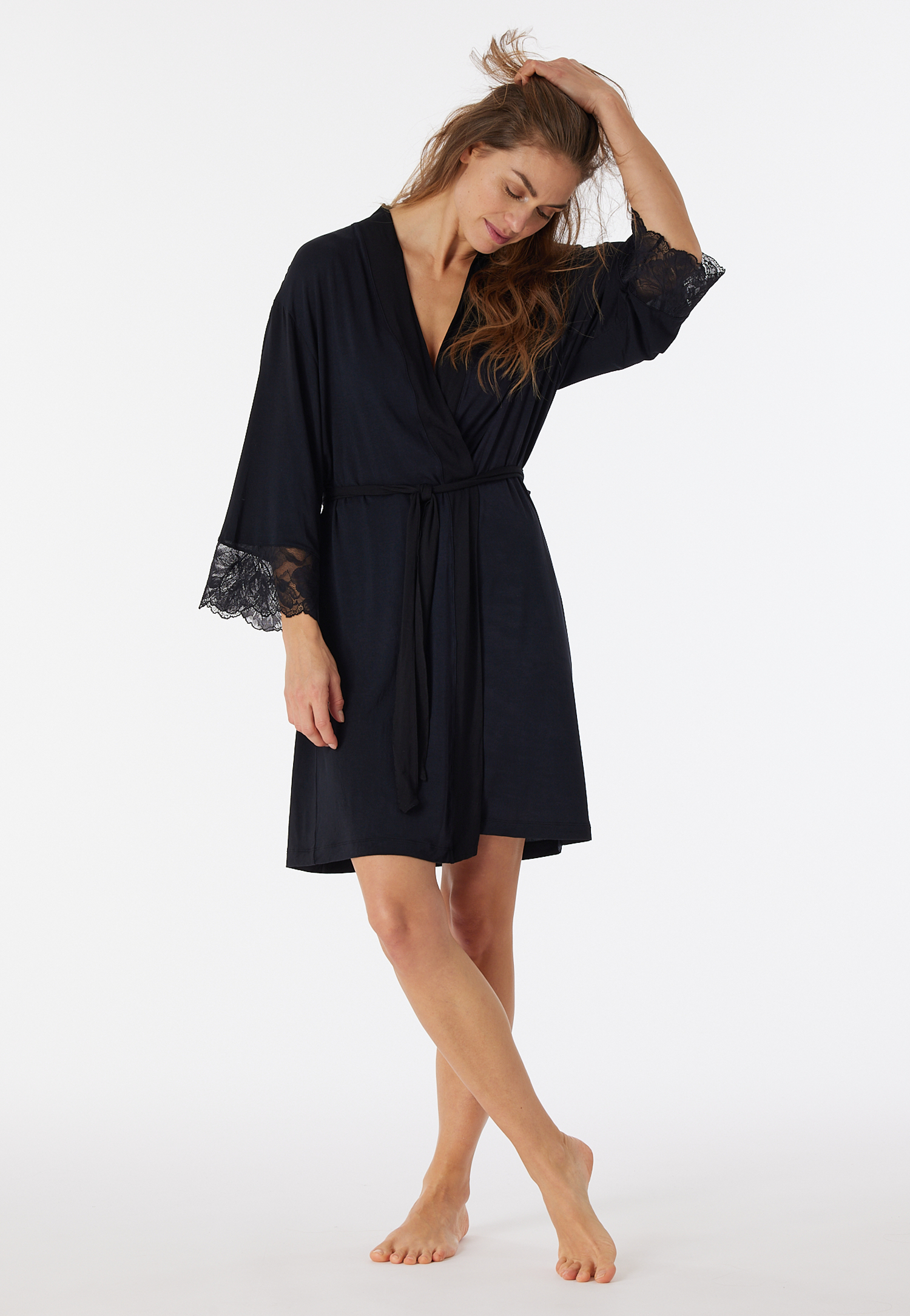 Kimono Modal Gürtel Spitze schwarz - Sensual Premium L von Schiesser