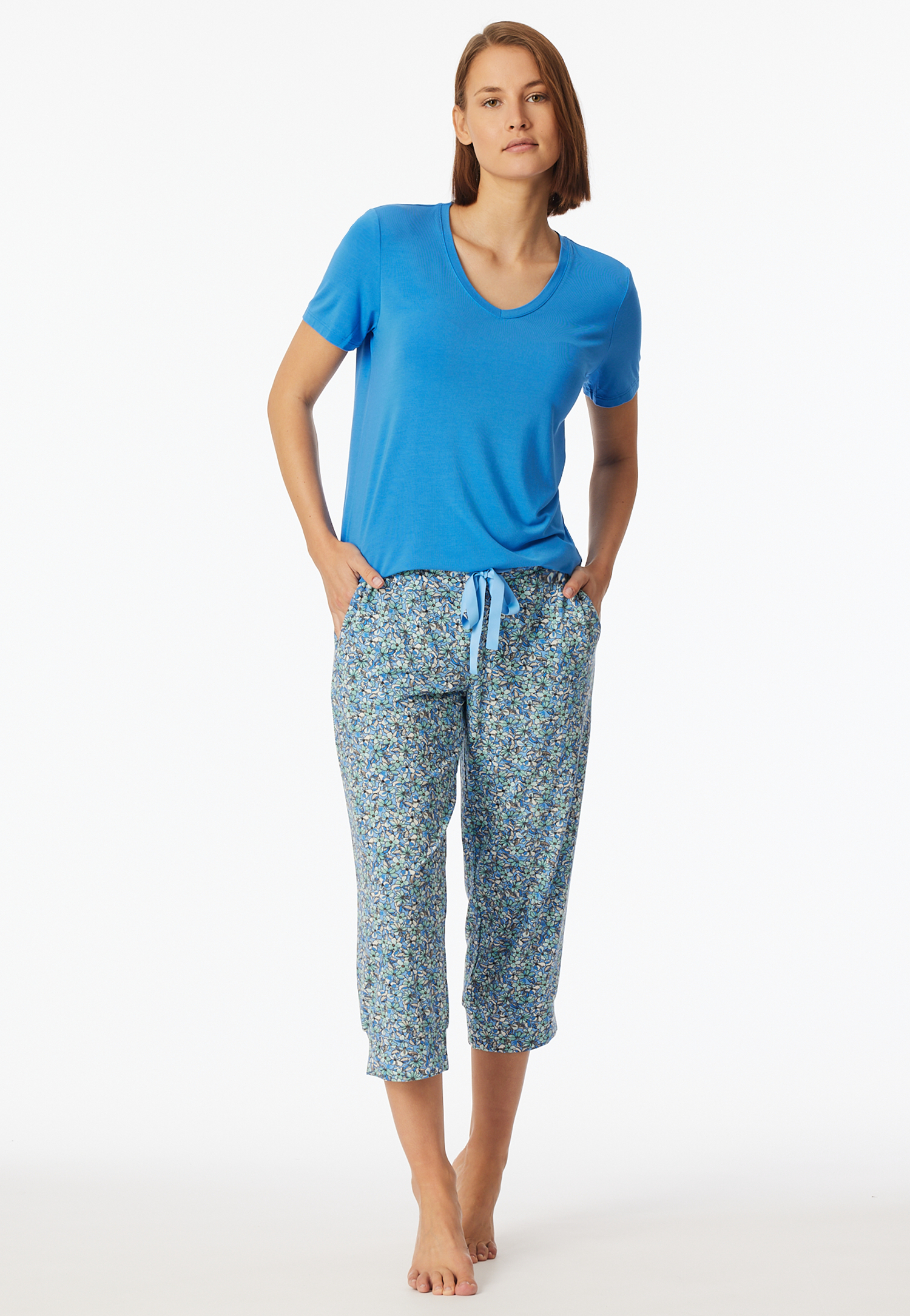 Loungehose 3/4-lang Modal Blumenprint multicolor - Mix+Relax 34 von Schiesser