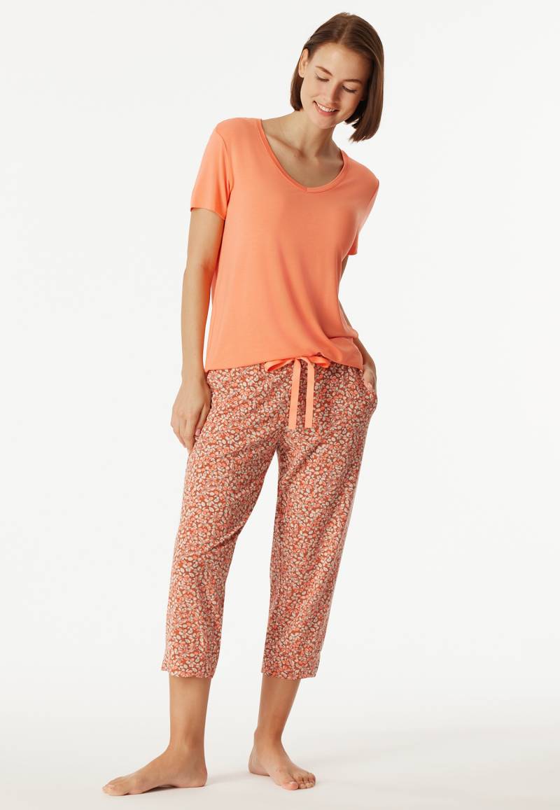 Loungehose 3/4-lang Modal Blumenprint pfirsich - Mix+Relax 36 von Schiesser