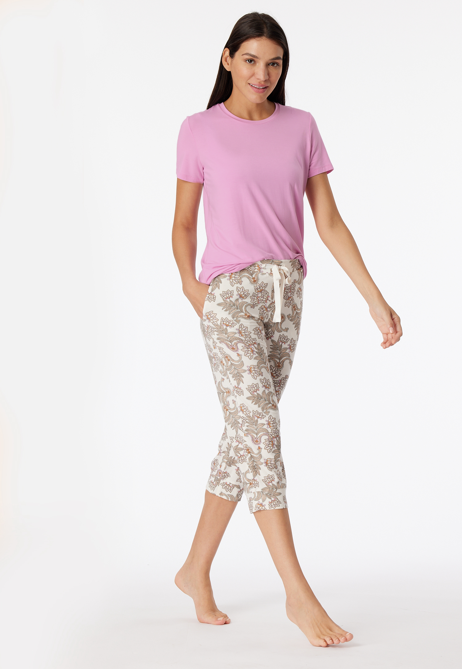 Loungehose 3/4-lang Modal Paisley creme - Mix+Relax 38 von Schiesser