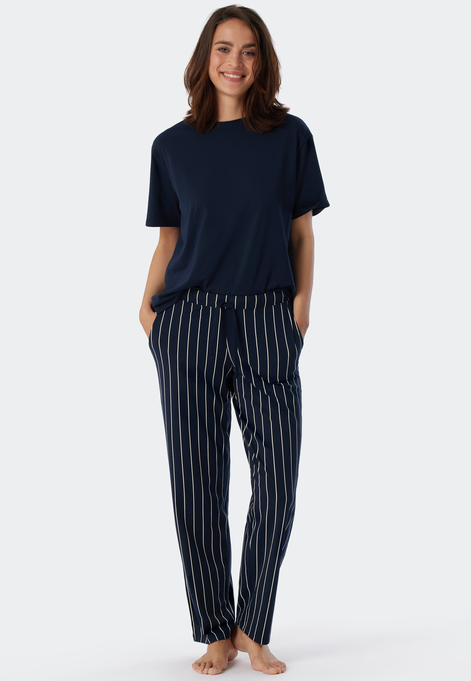 Loungehose lang Jersey Streifen dunkelblau gemustert - Mix+Relax 34 Loungehose lang Jersey Streifen dunkelblau gemustert - Mix+Relax 34 von Schiesser