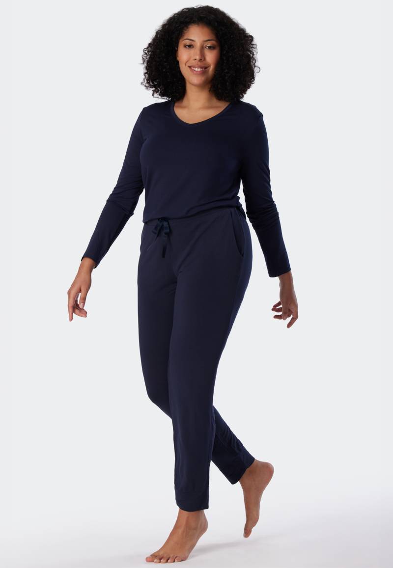 Loungehose lang Modal Bündchen blau - Mix+Relax 34 von Schiesser