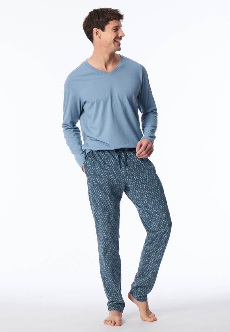 Loungehose lang Organic Cotton jeansblau gemustert - Mix+Relax 48 von Schiesser