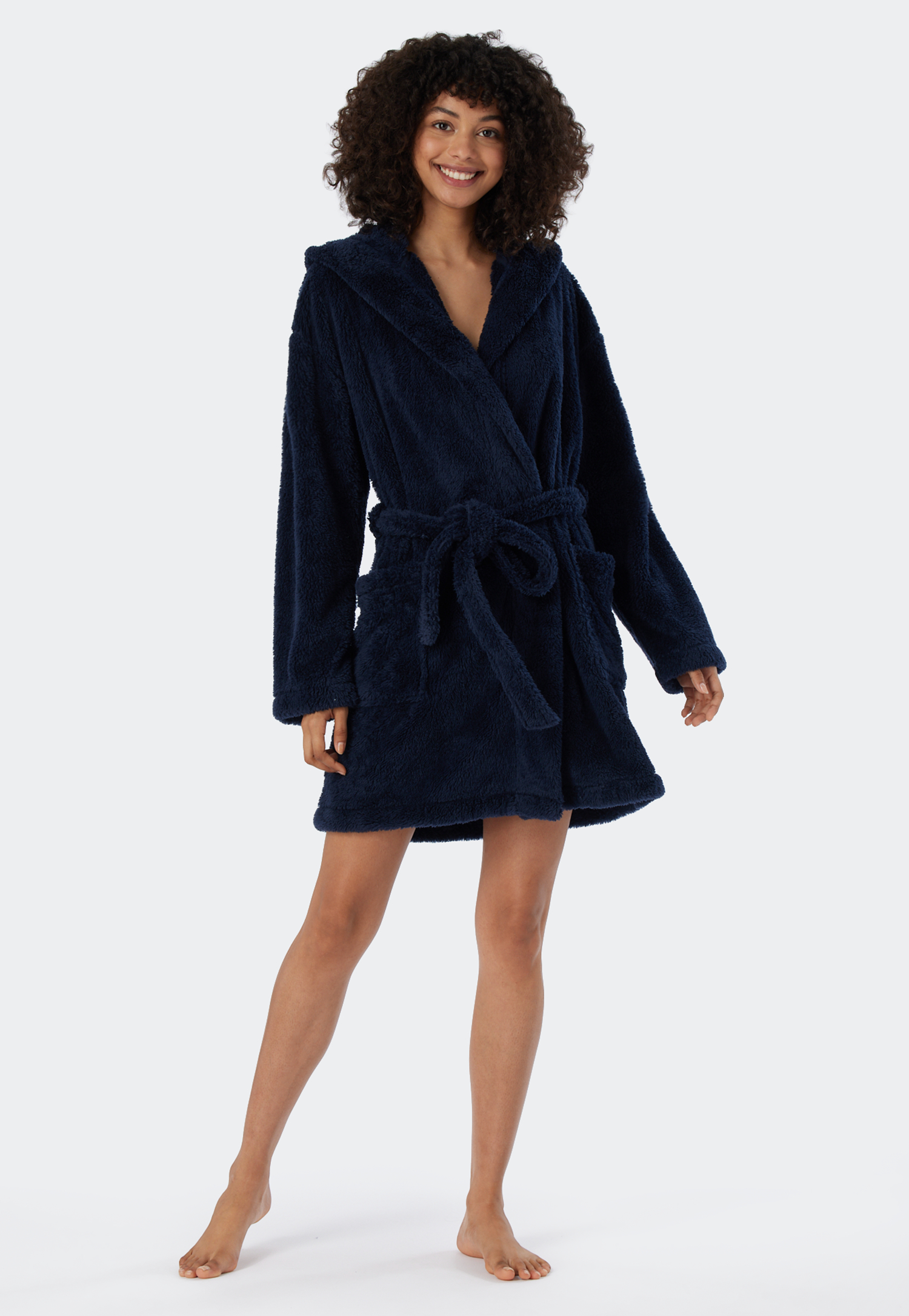 Morgenmantel Teddy-Fleece Comfort-Fit dunkelblau - Essentials S Morgenmantel Teddy-Fleece Comfort-Fit dunkelblau - Essentials S von Schiesser