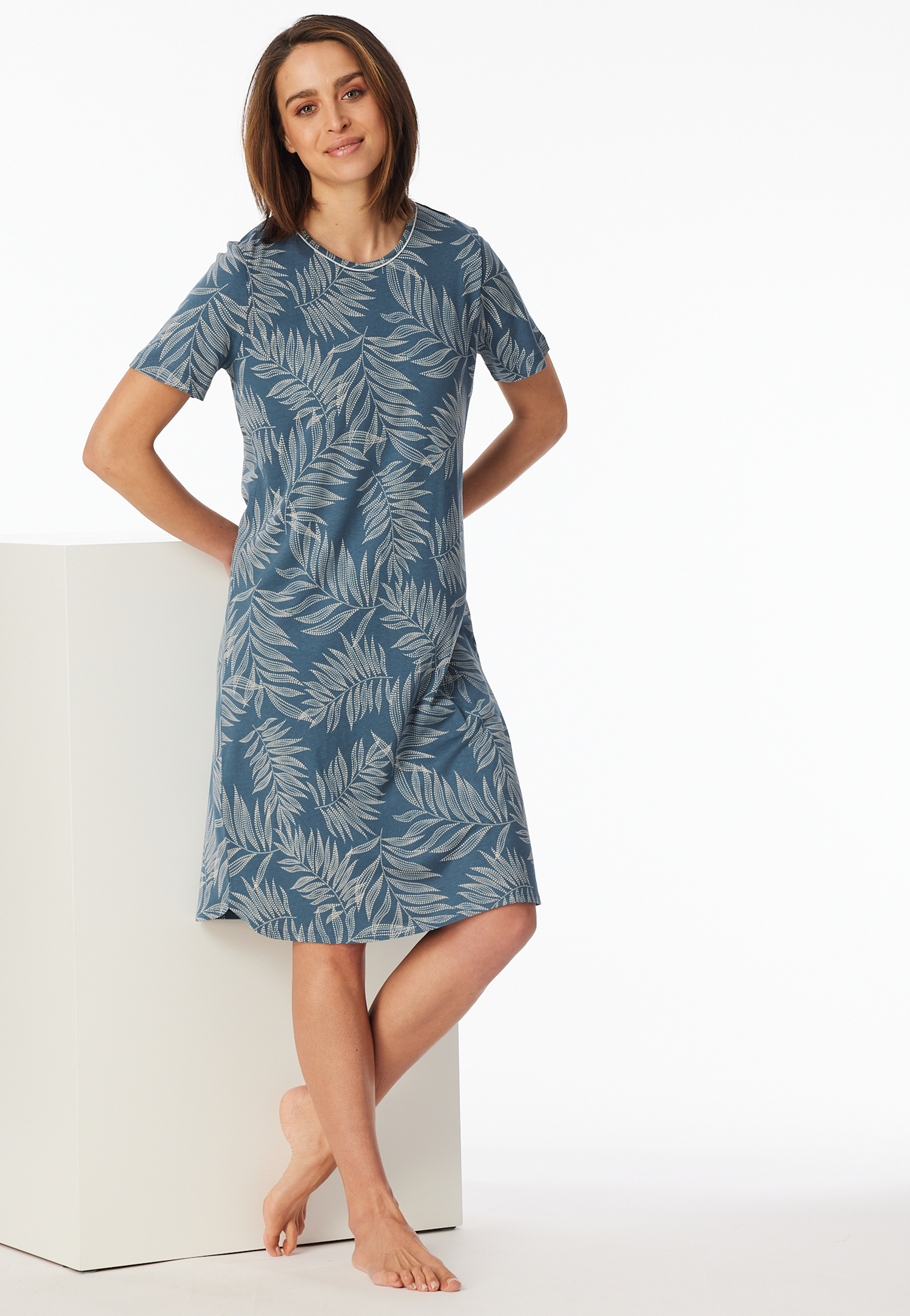 Nachthemd kurzarm Palmenprint atlantikblau - Comfort Nightwear 36 von Schiesser
