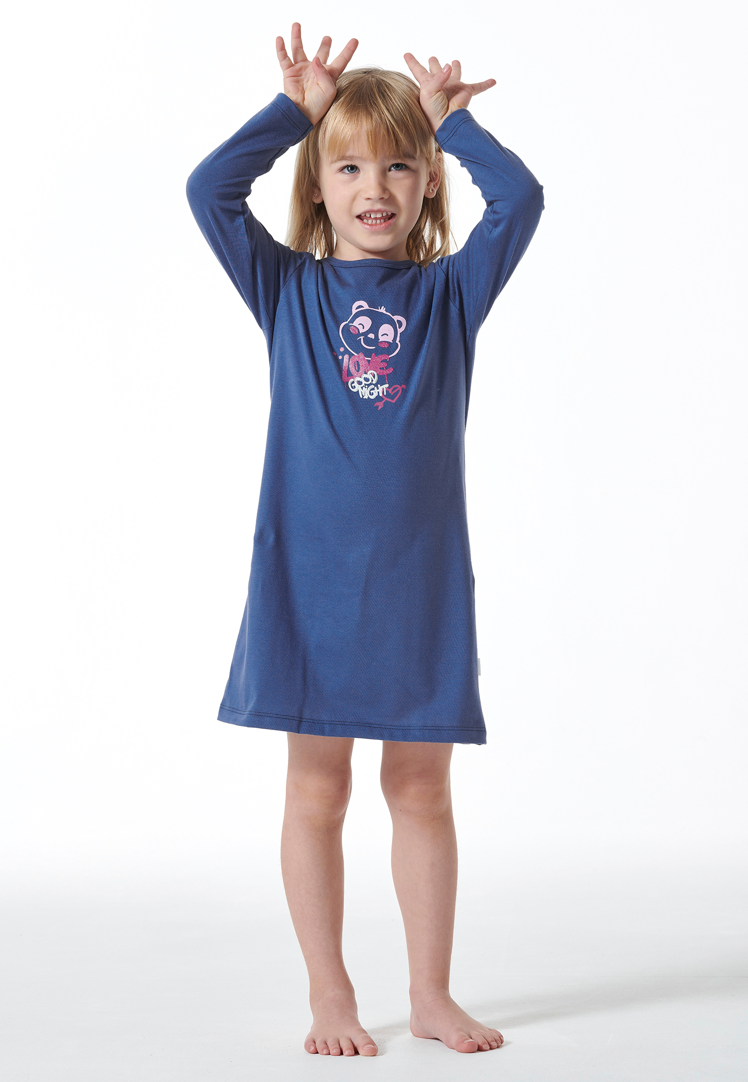 Nachthemd langarm Organic Cotton Panda blau - Girls World 104 von Schiesser