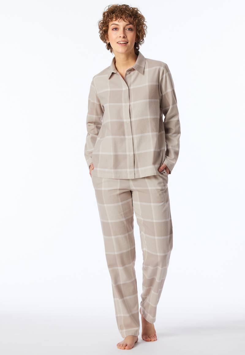 Pyjama lang Flanell beige kariert - Selected Premium Warming 38 von Schiesser