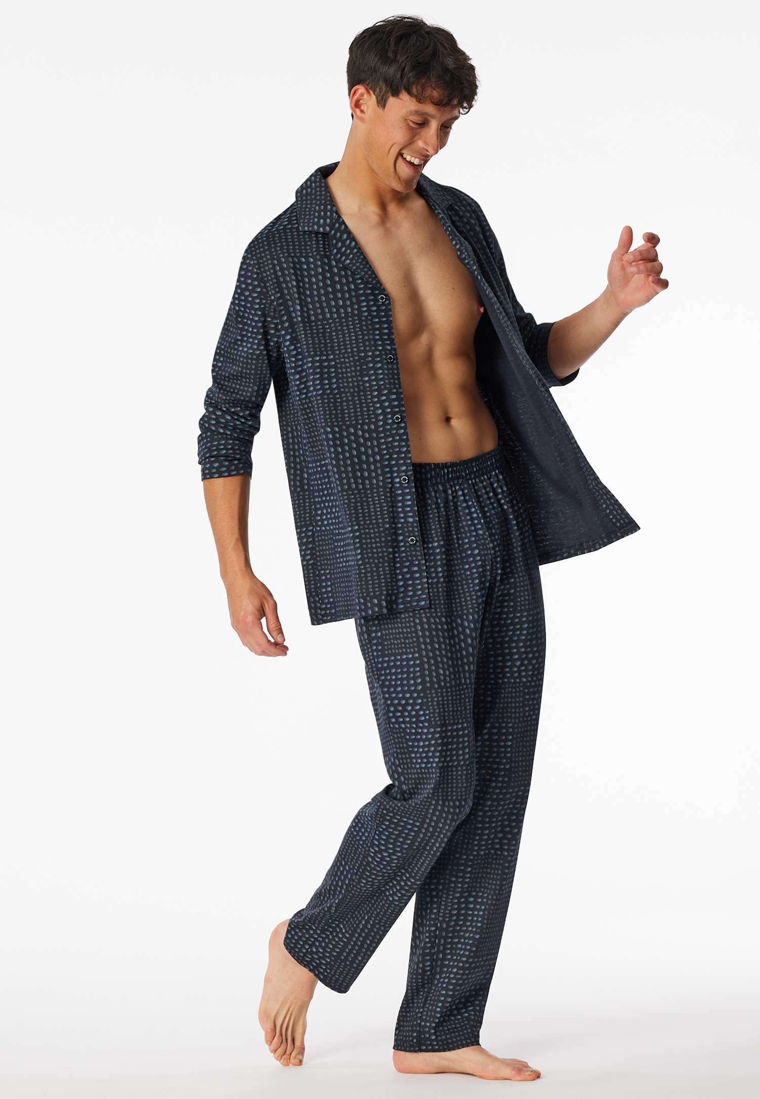 Pyjama lang Knopfleiste graphit - Fine Interlock 48 von Schiesser