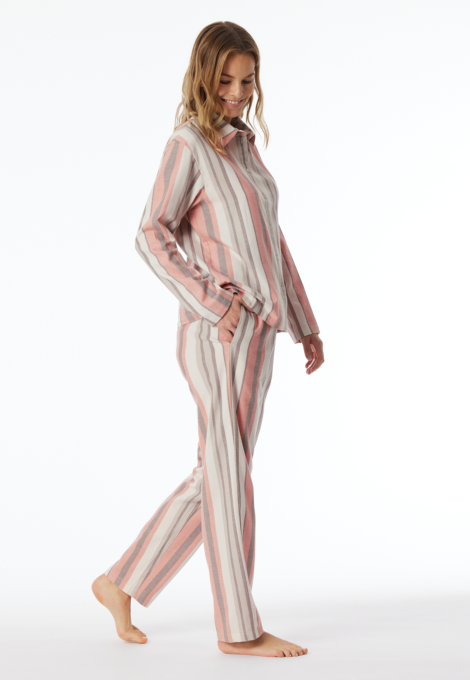 Pyjama lang Webware Streifen multicolor - Modern Nightwear 42 von Schiesser