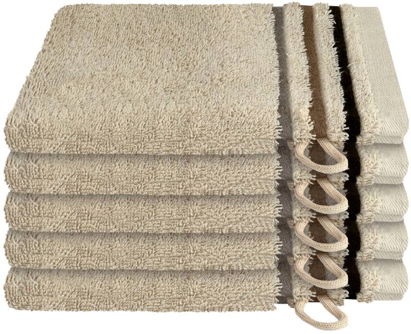 Schiesser Waschhandschuh »Skyline Color aus 100 % Baumwolle mit eleganter Streifenbordüre«, (5 St., 5 Waschhandschuhe (16x22 cm), MADE IN GREEN by OEKO-TEX® von Schiesser