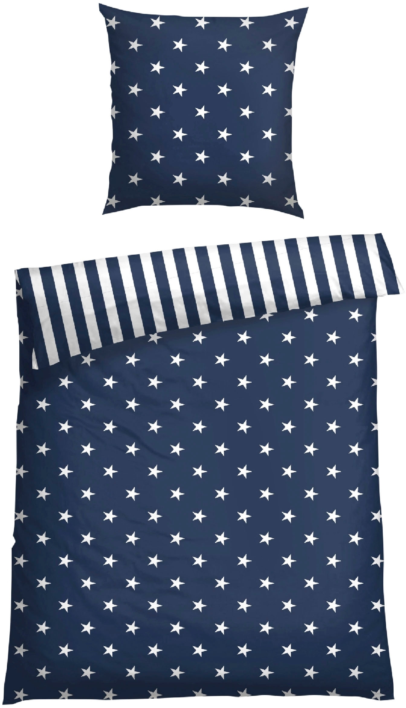 Schiesser Wendebettwäsche »Stars & Stripes aus weicher Baumwolle mit Sternenprint«, (2 tlg.), MADE IN GREEN by OEKO-TEX®-zertifiziert von Schiesser