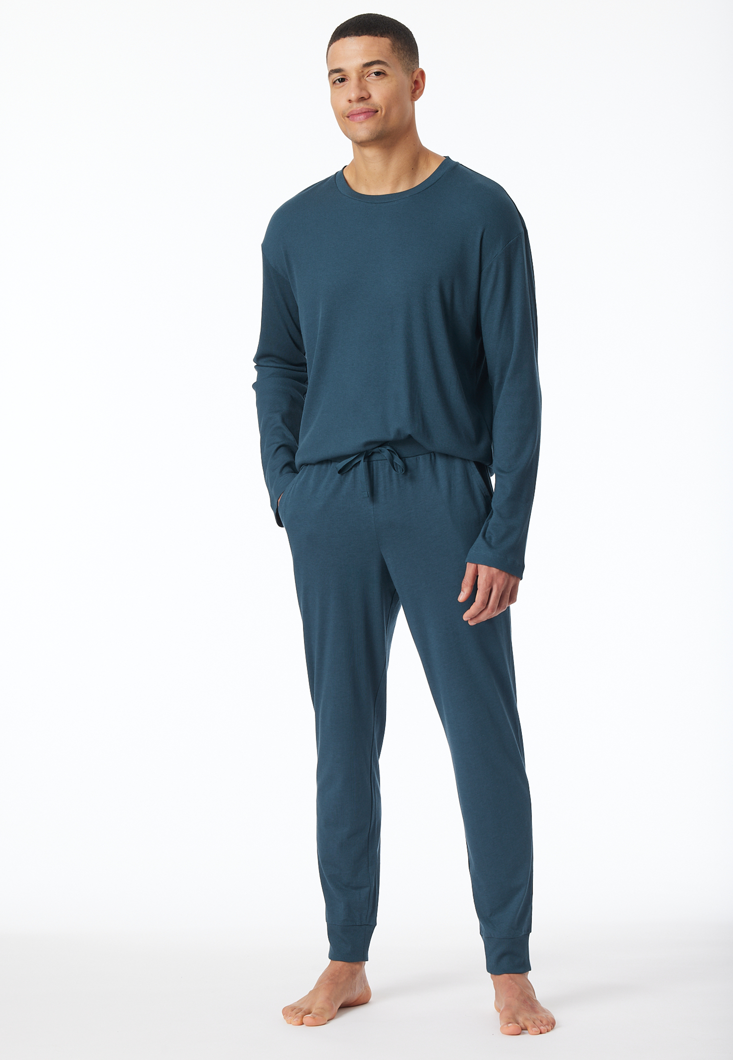 Schlafanzug Doppelripp lang Bündchen dunkelblau - Modern Nightwear 52 von Schiesser