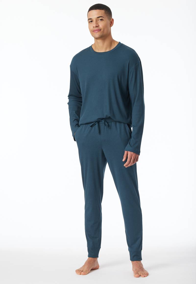 Schlafanzug Doppelripp lang Bündchen dunkelblau - Modern Nightwear 58 von Schiesser